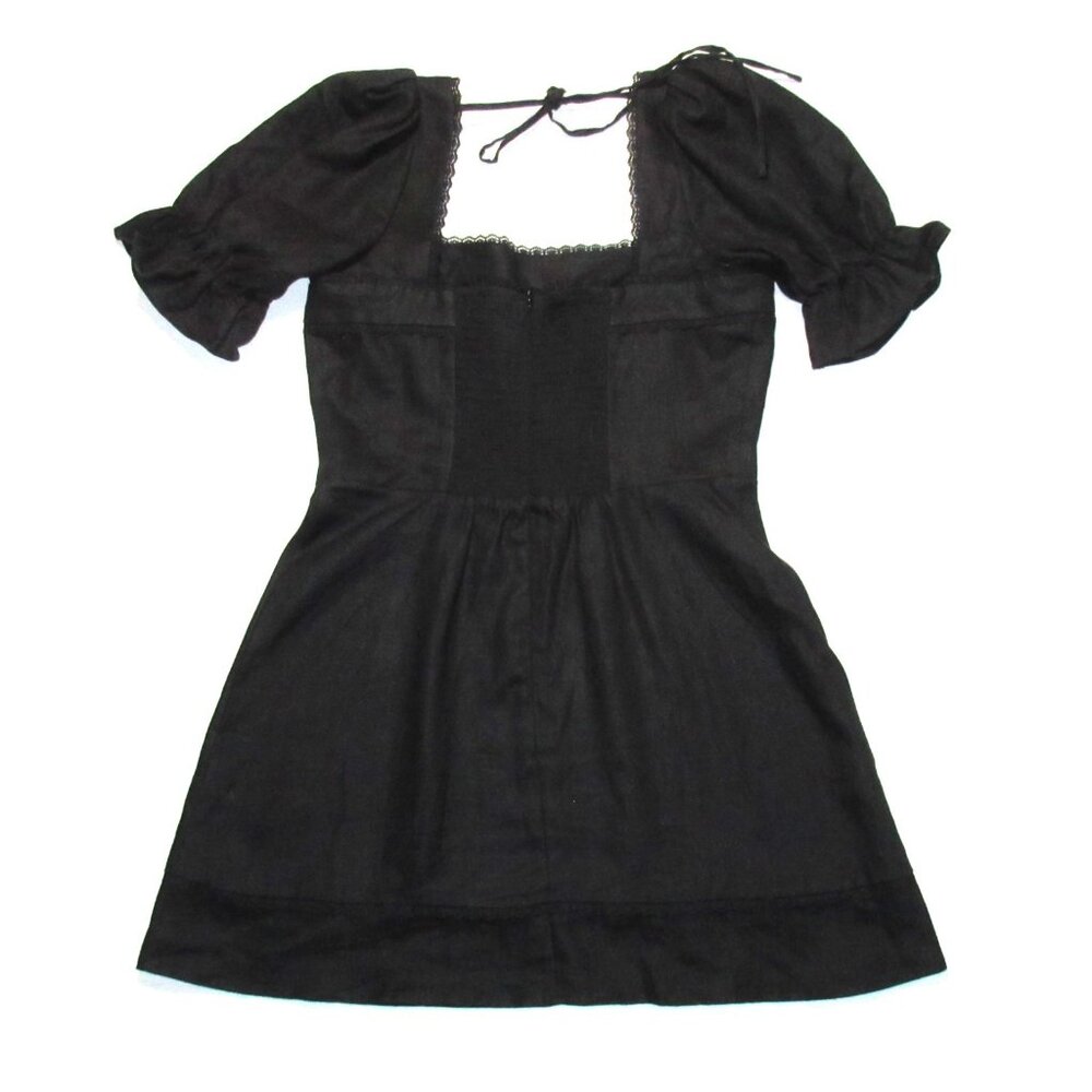NWT Reformation Evianna in Black Linen Lace Trim Tie Back Mini Dress 10 $248 - Picture 10 of 11